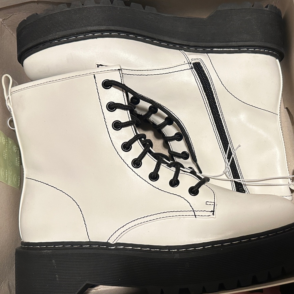 a new day White Combat Boots